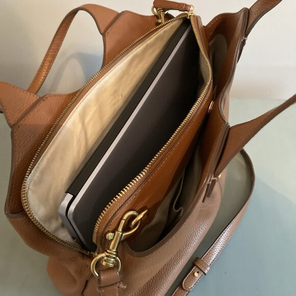 Banana Republic LARGE Bag Gold HardwareBrown Pebbled Leather Tote W/ Laptop Slv - Picture 6 of 15